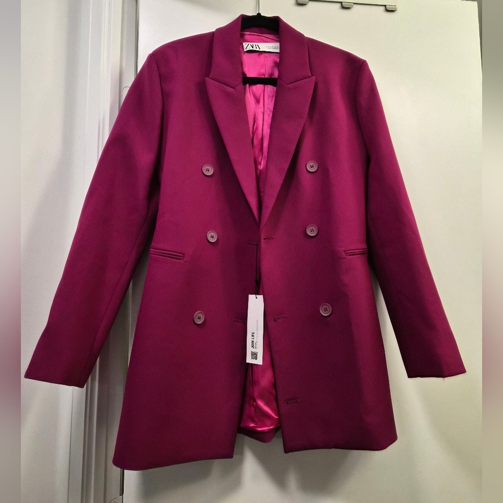 Zara Magenta Double-Breasted Blazer